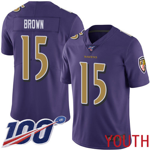 Baltimore Ravens Limited Purple Youth Marquise Brown Jersey NFL Football #15 100th Season Rush Vapor Untouchable